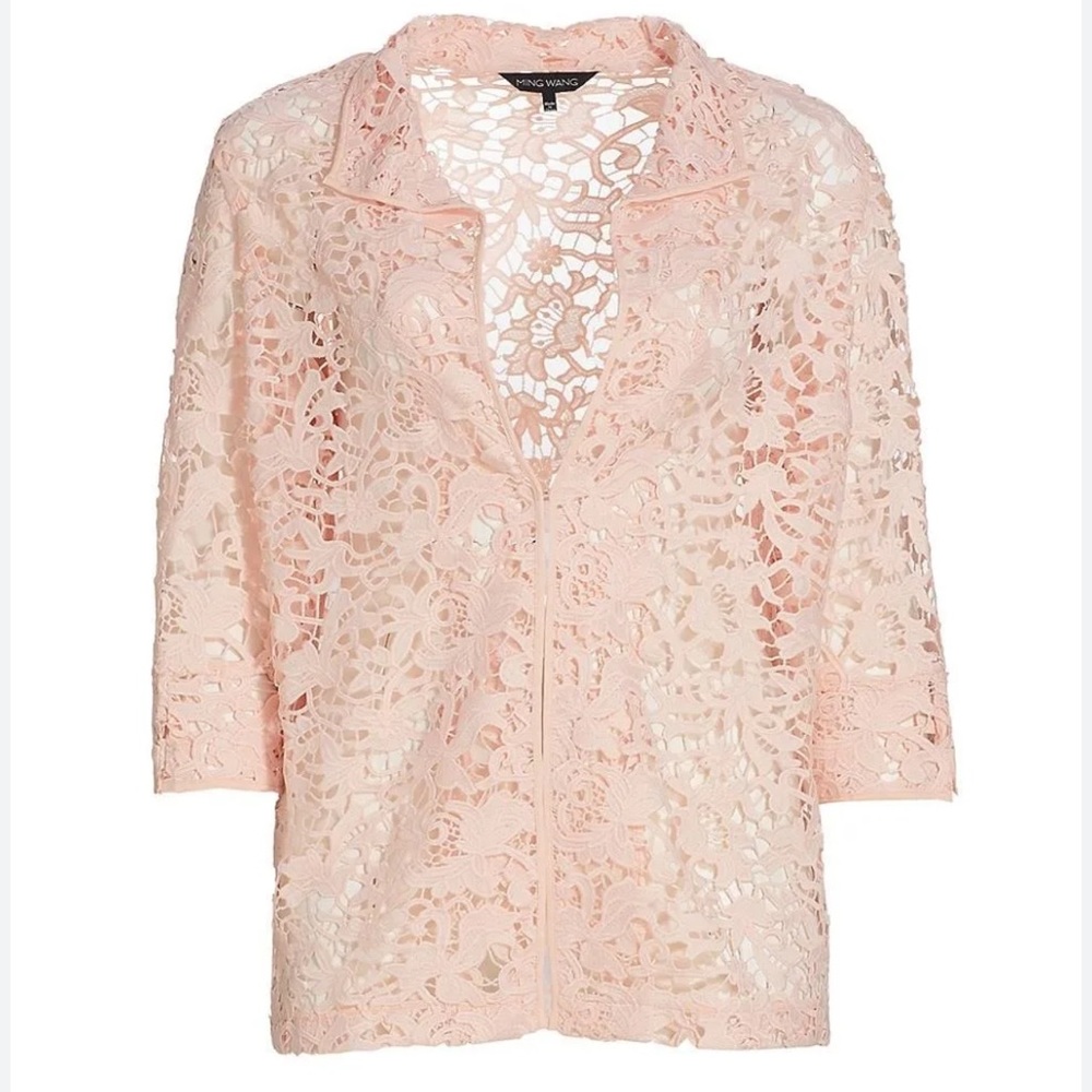 Ming Wang
Wing Collar 3/4 Sleeve Floral Lace Coordinating Jacket